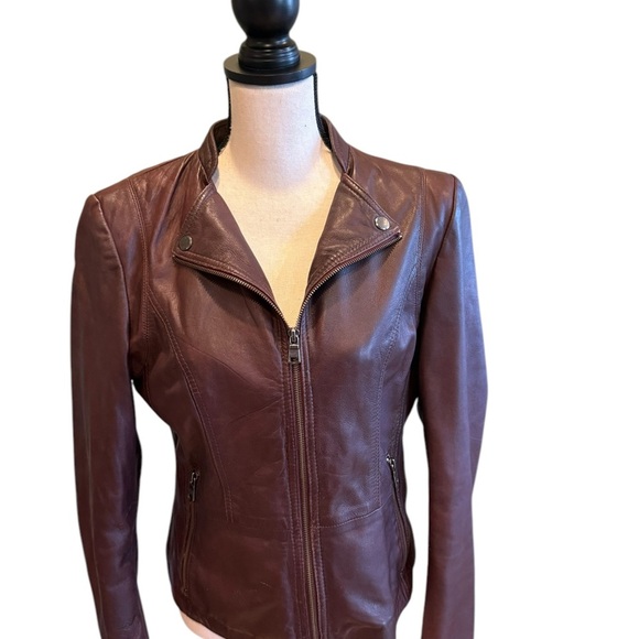 Marc New York Andrew Marc brown 100% leather jacket Moto Size L - Picture 11 of 16